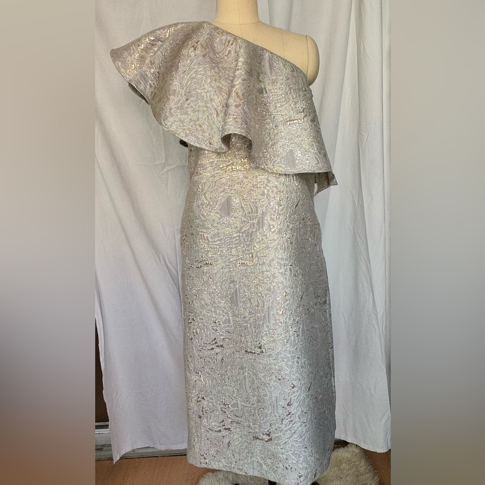 Chic Asymmetrical Cream and Silver Dress